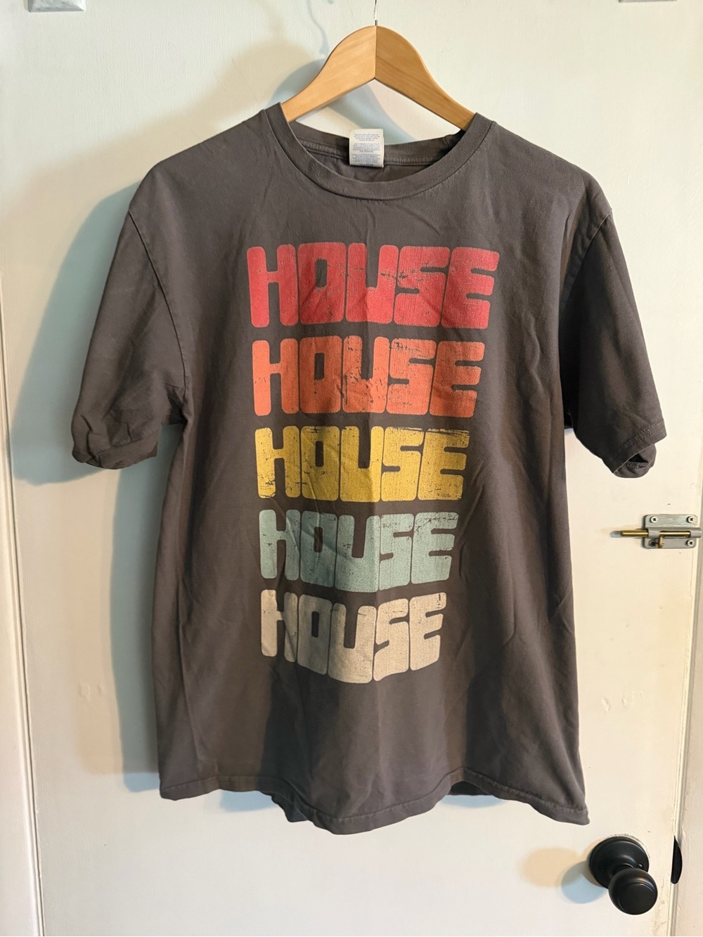 Men’s Graphic 'House' Tee - Multicolor on Charcoal, Size Large, Streetwear